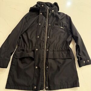 Eddie Bauer Womens Black Utility Anorak Jacket Hooded Cinched Waist Small Petite